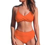 Bikinis Reductores Braga Bikini Brasileño Mujer Conjunto de Traje de Baño Bikini Color Sólido Sexy A La para Mujer con Almohadillas para El Pecho Tallas Grandes (Orange L)