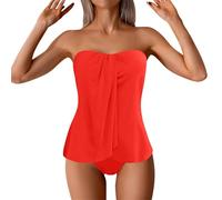 Bikinis Talla Grande Parte de Abajo Bikini Mujer Las Mujeres con Escote Sin Tirantes Usan Un Traje de Baño Dividido para Cubrir Su Vientre Y Lucir Un Bikini con Mujer Top Talla (Red L)