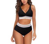 Bikinis Tallas Grandes Bikini Asimetrico Mujer Bikini Set For Women Plus Size Bathing Suit Tank Swimsuit Mid Waist Deep V Neck Wide Straps Mesh Back Talla Grande Trajes de Baño Mujer (Black M)