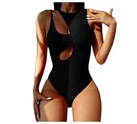 Bikinis Tallas Grandes Tallas Grandes Mujer Correa Sin Mangas Hueco Traje de Baño de Una Pieza Color Sólido Mujeres Trajes Baño Tankinis Conjunto Bañador Reductor Barriga Body Reductor (Black S)