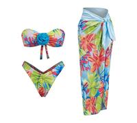 Bikinis Tanga Mujer 2026 Bikini Natacion Mujer Women's Retro Fashion Swimsuit with Beach Cover Up Wrap Skirt Two Bikini Set Bañador Pecho Grande Reductor Pecho (Blue S)