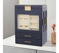 Biknltio Armario para Joyas Joyero Grande, Rectangular 26 * 17 * 35cm (Azul Marino)