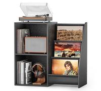 Bikoney Mueble para Tocadiscos con Almacenamiento de Vinilos - Mesa Giradiscos con Estante Expositor, Capacidad para 220 Discos, Consola de Medios para Estéreo y Equipos de Audio (Negro Vintage)