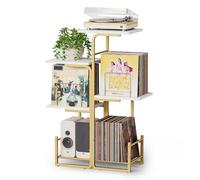 Bikoney Soporte para Tocadiscos Dorado, Mueble Vintage para Vinilos y LP