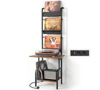 Bikoney Soporte Tocadiscos con Toma de Corriente, Vinilos Discos Almacenamiento con Almacenamiento de Vinilos Armario Tocadiscos hasta 300 Albumes Estante Expositor de Vinilos