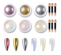 BIKPRST 6 Polvo Cromado Para Uñas, Efecto Espejo Uñas Polvo Brillo Uñas- Arte Uñas Diy-Salon