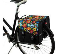 BikyBag Classic CS - Alforjas Dobles para Bicicleta, a la Moda, para Mujer y Hombre (Flores folclóricas)
