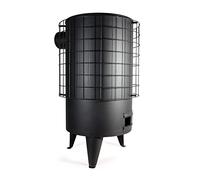 Bilake Estufa de leña redonda pequeña, barata, de hierro, 14 Kw conducto de 100mm acabada en color negro