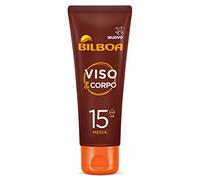Bilboa, Crema facial y corporal para rostro y cuerpo con protección SPF 15 - Crema Travel Size para bronceado duradero e intenso, contrarresta los signos del envejecimiento - Formato de viaje de 75 ml