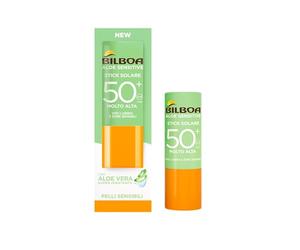 Bilboa Solar Stick SPF 50+ con aloe vera - Ideal para zonas sensibles como labios, tatuajes, cicatrices y cicatrices - La fórmula de rápida absorción no engrasa y no deja rastros - 12 ml