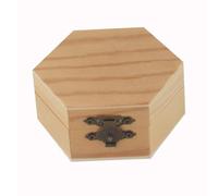 BildeeMait Caja hexagonal de madera para joyas, anillos, pendientes, manualidades, caja de regalo de boda, 9 x 8 x 4 cm