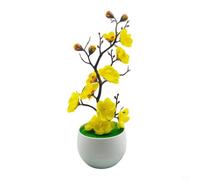 BildeeMait Flor de ciruelo artificial realista Bonsái Planta de flor falsa en maceta Simulación Decoración de plástico para el hogar, oficina, jardín, interior y exterior, 1 pieza (amarillo)