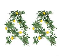 BildeeMait Guirnalda de limón sintético de 175 cm, frutas artificiales y para hojas de vid frontal para puerta, escalera, manto, decoración de boda, verde y amarillo