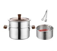 BildeeMait Home Freidora con pantalla de filtro, 304 para olla de vapor de acero inoxidable y cesta de malla, tapa transparente para hervir y blanquear alimentos (E)