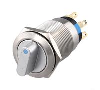 BildeeMait Interruptor selector giratorio, 3 posiciones 2NO2NC Botón de cambio de bloqueo mantenido Botón de metal impermeable con LED para equipos industriales (azul)