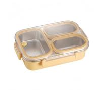 BildeeMait Lonchera de acero inoxidable con 3 compartimentos a prueba de fugas, 25 onzas, para trabajo al aire libre, para diseño compacto, apto para lavavajillas, color amarillo