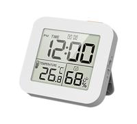 BildeeMait Reloj digital termómetro de humedad con temporizador de cuenta regresiva de 100 horas, pantalla LCD con retroiluminación, 2 alarmas, para ducha, cocina, oficina, color blanco