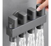 BildeeMait Válvula angular de latón con 1 entrada y 4 salidas, distribuidor de agua, divisor de 4 vías, llave de inodoro para lavadora, adaptador de grifo de conexión múltiple, color plateado