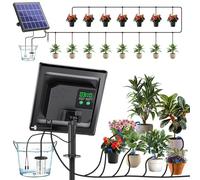 Biling Sistema de riego solar, riego automático por goteo de 15 m con temporizador, panel solar de 2,5 W, para 12-20 macetas, jardín, balcón, invernadero, riego de vacaciones