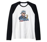 Bill Clinton tocando el saxofón, 4 de julio Merica Camiseta Manga Raglan
