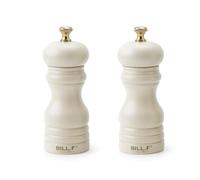 Bill.F - Juego de molinillos de sal y pimienta de madera, juego de 2 molinillos de sal y pimienta manuales, recargables de 5 pulgadas con rotor de molienda de cerámica ajustable (juego de 2 crema)