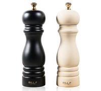 Bill.F - Juego de molinillos de sal y pimienta de madera, juego de 2 molinillos de sal y pimienta manuales, recargables de 7 pulgadas con rotor de molienda de cerámica ajustable (negro y beige)