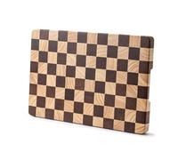 Bill.F - Tabla de cortar de madera, 36 x 24 x 2,5 cm, con patrón de tablero de ajedrez y asas laterales interiores, tabla de cortar ideal para cortar carne, cortar verduras, quesos y pan