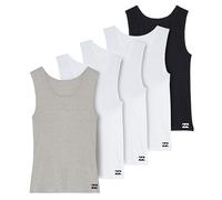 Billabong Paquete de 5 camisetas sin mangas ligeras para hombre, de algodón acanalado clásico, 3 blancos, 1 gris, 1 negro, Large