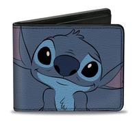 Billetera Bifold PU Lilo y puntada sonriente Pose primer plano Blues