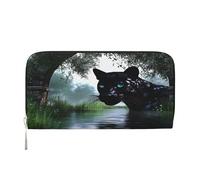 Billetera con clip para dinero, elegante, para hombres y mujeres, piel sintética, múltiples compartimentos, ideal para dinero en efectivo y tarjetas, Black Panther in the Jungle, Negro -, Talla única