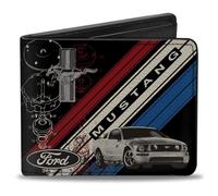 Billetera con hebilla para hombre Mustang Tri-Bar Logo/Diagonal Stripe/Blueprint Black/Bi-Fold, Multicolor, 4.0" x 3.5"