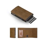 Billetera Hombre RFID Trifold, Tarjetero Smart-Pop-Up Slim Wallet con Bolsillo para Monedas con Cremallera, Billetera Hombre con Tarjetero de Crédito, Cierre Magnético, para hasta 9 Tarjetas (Marrón)