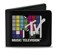 Billetera MTV, plegable, MTV Music Television Puzzle Cube Logo negro multicolor, cuero vegano, multicolor, 4 x 3.5 pulgadas, casual