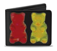 Billetera plegable Buckle-Down con hebilla para hombre, de poliuretano, con diseño de ositos de gominolas, color negro, multicolor, de 4.0 x 3.5 pulgadas