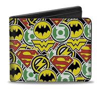 Billetera plegable con hebilla para hombre, diseño de Buckle-Down Pu de la Liga de la Justicia, 5 iconos de Chibi, apilados, plegable, 4.0 x 3.5 pulgadas