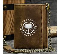Billetera Trifold Slim Trifold de novedad de los hombres, Símbolo Vikingo único Topal de tarjeta de crédito, Genuine Leather Western Rodeo Id de cadena corta Purso Masso, Brown, Thor's Hammer2