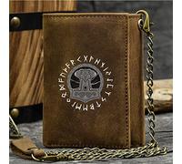 Billetera Trifold Slim Trifold de novedad de los hombres, Símbolo Vikingo único Topal de tarjeta de crédito, Genuine Leather Western Rodeo Id de cadena corta Purso Masso, Brown, Thor's Hammer3