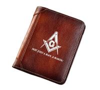 Billeteras de cuero genuinas de novedad para hombres, símbolo de masones de masones de alta capacidad Trifiña Vintage Vintage Short Willet, Masónica Soporte de cartas Monedas Monedero de regalos de