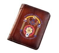 Billeteras de cuero genuinas genuinas de novedad para hombres, símbolo de masones de masones de alta capacidad trifiña billetera corta vintage, billetera de regalo masculino de monedas de cartas