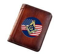 Billeteras de cuero genuinas genuinas de novedad para hombres, símbolo de masones de masones de alta capacidad trifiña billetera corta vintage, billetera de regalo de lujo de monedas de cartas