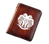 Billeteras de cuero genuinas genuinas de novedad para hombres, símbolo de masones de masones de alta capacidad trifiña billetera corta vintage, billetera de regalo masculina de monedas de cartas