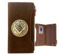 Billeteras de cuero genuinas únicas de masones para hombres, soporte de tarjetas de símbolos masónicos AG AG de regalos de regalo de lujo, billetera de viaje vintage delgada con protección de la