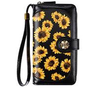 Billeteras para Mujer Multi Titular de la Tarjeta de Embrague Cartera Titular de la Tarjeta Organizador de señoras Monedero con Correa de muñeca, Girasol,