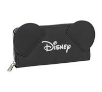 Billetero de Disney 100 - Color Negro - 19x10x2,5 cm - Fabricado con Material Sintético PU - Incluye Múltiples Compartimentos - Diseño con Orejas de Mickey - Producto Original Diseñado en España