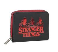 Billetero de Stranger Things - Color Negro y Rojo - 12x8x1,5cm - Fabricado en Material Sintético PU - Incluye Múltiples Compartimentos - Producto Original Diseñado en España
