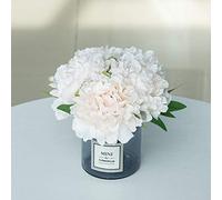 Billibobbi, Flores Artificiales con jarrón, peonías Falsas en un jarrón Gris, arreglos de Flores Artificiales para la decoración del hogar, champán, tamaño pequeño