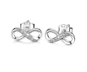 Billie Bijoux mujeres 925 pendientes de plata esterlina tachuelas infinito amor CZ joyería de diamantes para mujeres niñas regalo (A-silver)