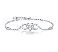 Billie Bijoux Plata de Ley 925 Infinito Pulsera Amor para Siempre Infinito corazón Chapado en Oro Blanco de Diamantes Pulsera Ajustable Mejor Regalo para Las Mujeres niñas