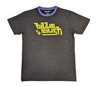Billie Eilish BillieEilish Green Logo Ringer Charcoal T-Shirt Camiseta, Grey, S Unisex Adulto