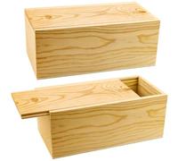 BILLIOTEAM Paquete de 2 cajas de almacenamiento de madera sin terminar con tapa deslizante, caja de madera natural en blanco para Navidad, boda, fiesta, caja de joyería de regalo, manualidades,